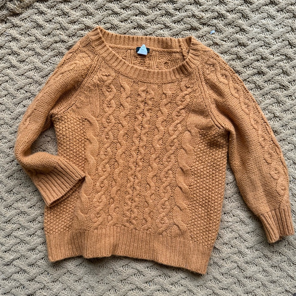 J.Crew Women's Gold Mustard Yellow Cable Knit Sweater Wool Alpaca Size Large L